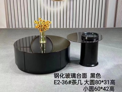 大黑牛 圆几（ 整装） 尺寸：主几79.3*33 边几 59.5*44.5 E1级MDF+抽屉松木 钢化玻璃面图2