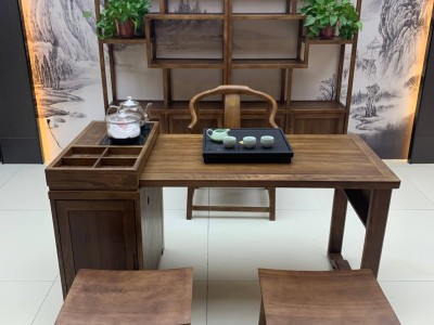 至荟茶桌 材质：橡木 颜色：黑胡桃 尺寸：1.4米图4