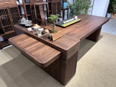 茶岛一体桌 材质：乌金木 颜色：北美黑胡桃色 规格：240*96*7           280*96*7           320*96*7图6