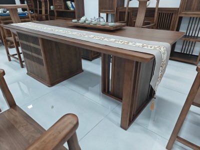清静茶桌 【规格】200/220/240*88*75CM 【材质】非洲檀木(乌金木工艺)，格木大脚 【颜色】北美胡图6
