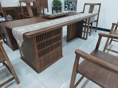 清静茶桌 【规格】200/220/240*88*75CM 【材质】非洲檀木(乌金木工艺)，格木大脚 【颜色】北美胡图7