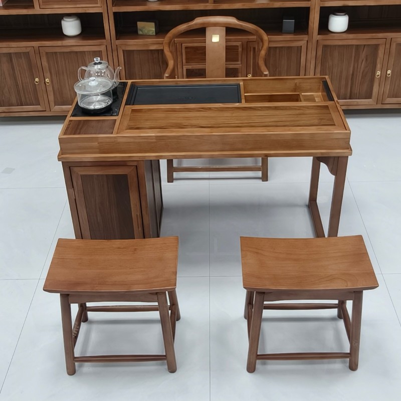 元呈茶桌（新款可推拉） 【规格】120*60*73CM 【材质】乌金木工艺 【颜色】北美胡