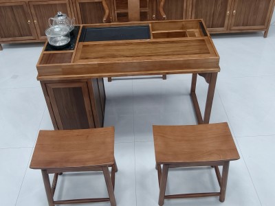 元呈茶桌（新款可推拉） 【规格】120*60*73CM 【材质】乌金木工艺 【颜色】北美胡图3
