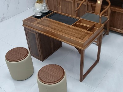 元呈茶桌（新款可推拉） 【规格】120*60*73CM 【材质】乌金木工艺 【颜色】北美胡图8