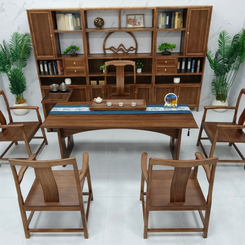 清心茶桌（新款） 【规格】200/220/240*90*73CM 【材质】橡木乌金木工艺 【颜色】北美胡