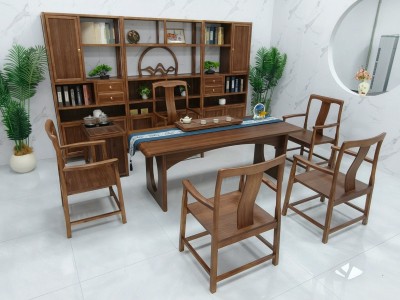 清心茶桌（新款） 【规格】200/220/240*90*73CM 【材质】橡木乌金木工艺 【颜色】北美胡图2