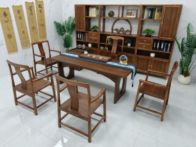 清心茶桌（新款） 【规格】200/220/240*90*73CM 【材质】橡木乌金木工艺 【颜色】北美胡图3