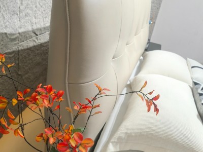 意大利进口牛皮系列 【型号】8805# 环保系列 【颜色】米白色 【面料】意大利头层牛皮 【外框】225*185*118 【床边】4*15公分松木贴3公分绿色高弹海绵 【床板】3*20公分 7块/图9