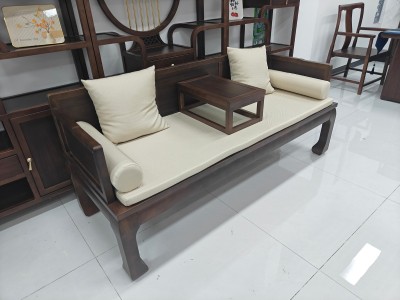 虎脚罗汉床 【规格】178/198*68*78CM 【材质】橡木乌金木工艺 【颜色】北美胡/黑胡桃图3