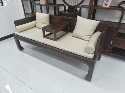 虎脚罗汉床 【规格】178/198*68*78CM 【材质】橡木乌金木工艺 【颜色】北美胡/黑胡桃图2