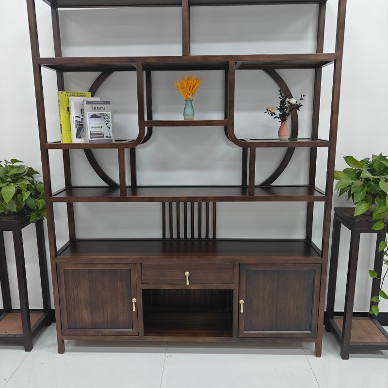 灯笼博古架 【规格】150*33*196CM 【材质】橡木 【颜色】北美胡/黑胡桃