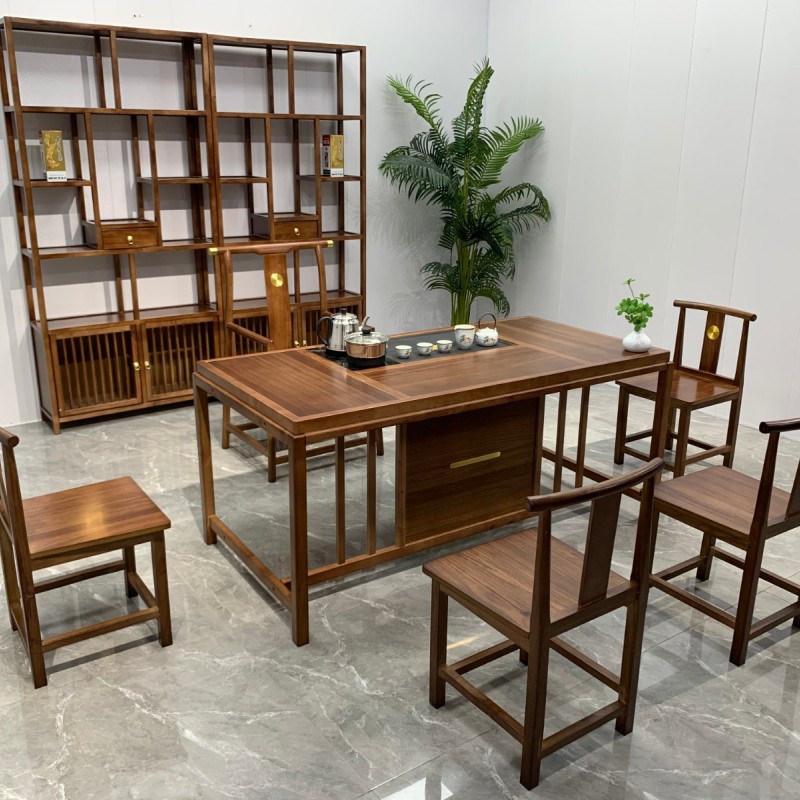 素心茶台茶桌 【规格】160*80*71CM 【材质】橡木 【颜色】板栗色