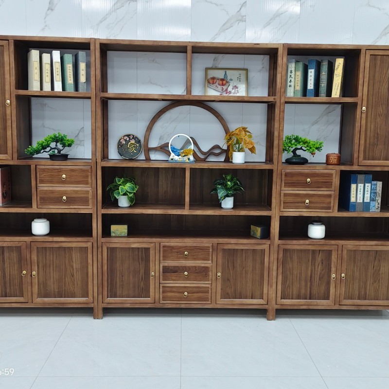 高品富贵博古架 【尺寸】316×33×196CM（三组合） 【材质】橡木（4*3CM加粗） 【颜色】北美胡/黑胡桃