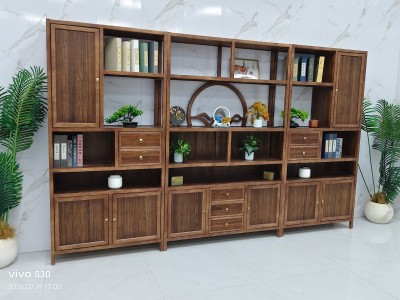 高品富贵博古架 【尺寸】316×33×196CM（三组合） 【材质】橡木（4*3CM加粗） 【颜色】北美胡/黑胡桃图2