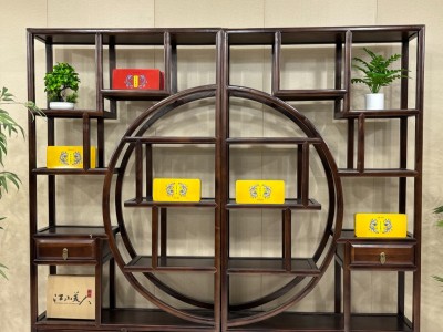 大团圆博古架【尺寸】285×30×196CM（三组合）             192×30×196CM （两组合） 【材质】榆木+乌金木工艺 【颜色】乌金色图8