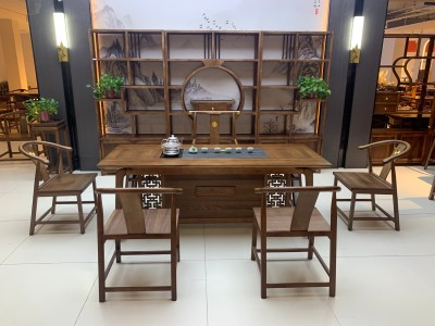 瑞云茶台 【规格】180/200*80*73CM 【材质】橡木 【颜色】北美胡/黑胡桃 3公分全实木全实心桌面图2