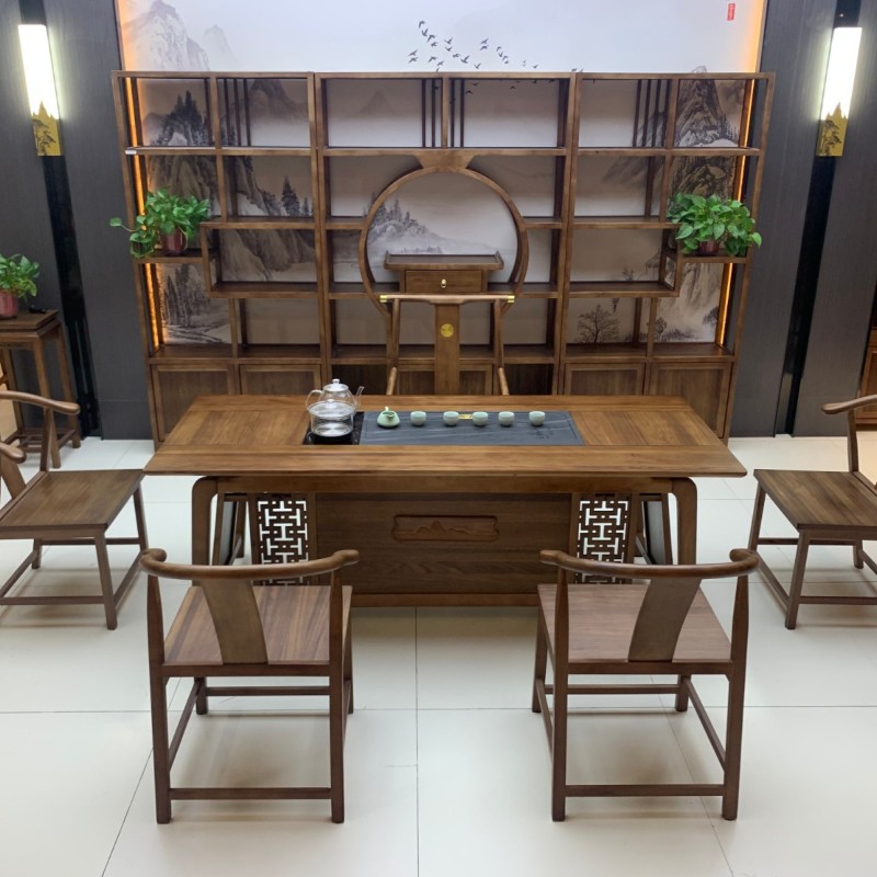 瑞云茶台 【规格】180/200*80*73CM 【材质】橡木 【颜色】北美胡/黑胡桃 3公分全实木全实心桌面