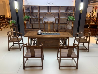 瑞云茶台 【规格】180/200*80*73CM 【材质】橡木 【颜色】北美胡/黑胡桃 3公分全实木全实心桌面图5