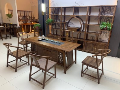 瑞云茶台 【规格】180/200*80*73CM 【材质】橡木 【颜色】北美胡/黑胡桃 3公分全实木全实心桌面图4