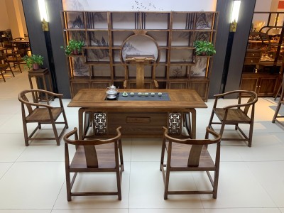 瑞云茶台 【规格】180/200*80*73CM 【材质】橡木 【颜色】北美胡/黑胡桃 3公分全实木全实心桌面图6