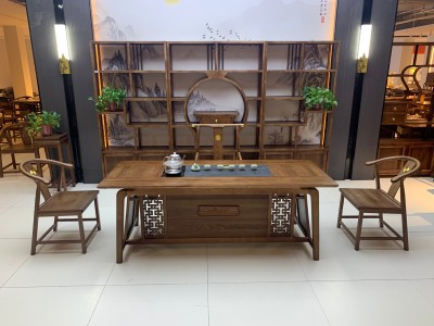 瑞云茶台 【规格】180/200*80*73CM 【材质】橡木 【颜色】北美胡/黑胡桃 3公分全实木全实心桌面图9