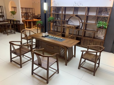 瑞云茶台 【规格】180/200*80*73CM 【材质】橡木 【颜色】北美胡/黑胡桃 3公分全实木全实心桌面图8