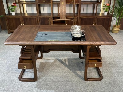 高端和顺茶桌 材质：金楸檀 颜色：浅黑胡桃 规格：160*82*73cm图9