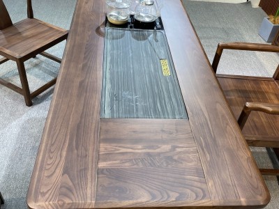 繁华似锦茶桌 材质：金楸檀 颜色：浅黑胡桃 规格：180*80*75cm图7