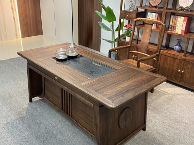 润物茶桌  材质：金楸檀  颜色：浅黑胡桃  规格：180*80*75cm图6
