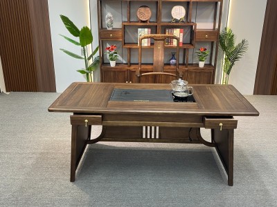润物茶桌  材质：金楸檀  颜色：浅黑胡桃  规格：180*80*75cm图8
