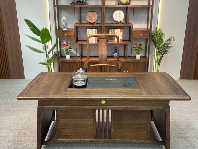 润物茶桌  材质：金楸檀  颜色：浅黑胡桃  规格：180*80*75cm图7