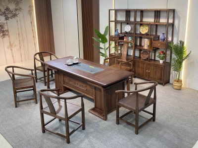 观然茶桌 材质：金楸檀 颜色：浅黑胡桃 规格： 200*88*75cm 220*88*75cm 240*88*75cm图5
