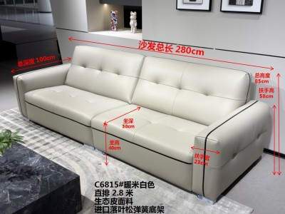 新品特惠上新 【极简撞色直排沙发 型号：C6815# 暖米白色 尺寸：直排2.8米 特点：生态皮面料，实木框架，海绵坐垫，弹簧底架，高密度海绵，坐感舒适！图8