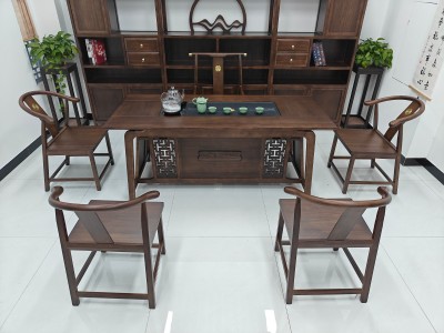 瑞云茶桌 【规格】180/200*80*73CM 【材质】橡木 【颜色】北美胡/黑胡桃 3公分全实木全实心桌面图3