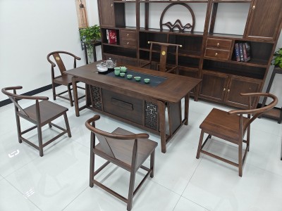 瑞云茶桌 【规格】180/200*80*73CM 【材质】橡木 【颜色】北美胡/黑胡桃 3公分全实木全实心桌面图5