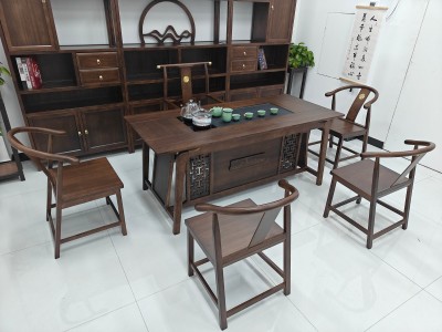 瑞云茶桌 【规格】180/200*80*73CM 【材质】橡木 【颜色】北美胡/黑胡桃 3公分全实木全实心桌面图4