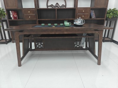 瑞云茶桌 【规格】180/200*80*73CM 【材质】橡木 【颜色】北美胡/黑胡桃 3公分全实木全实心桌面图8