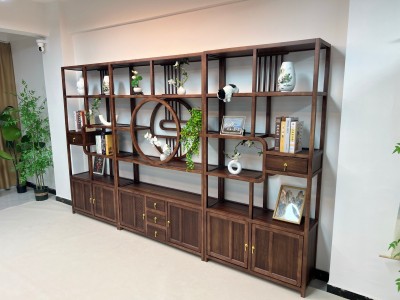 【品名】云栖三组合 【尺寸】285×30×196CM 【材质】橡木 【颜色】乌金色图2