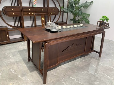 祥茗茶桌 【尺寸】180/200*80*73CM 【材质】橡木➕乌金木工艺 【颜色】北美胡/黑胡桃  实木加厚面板，高品质擦色工艺，质量过硬图8