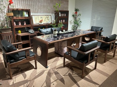 黑耀金奢石茶台 材质： 乌金木+奢石 颜色： 北美黑胡桃色图3