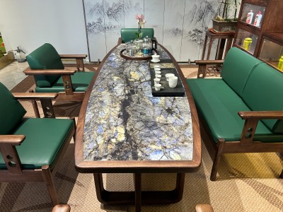 黑耀石乌金木茶台 材质： 乌金木+奢石 颜色： 北美黑胡桃色图5